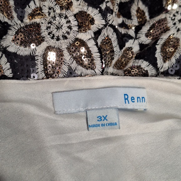 Renn 3x sequin fit and flare black gold floral party plus size dress cocktail - Picture 8 of 8